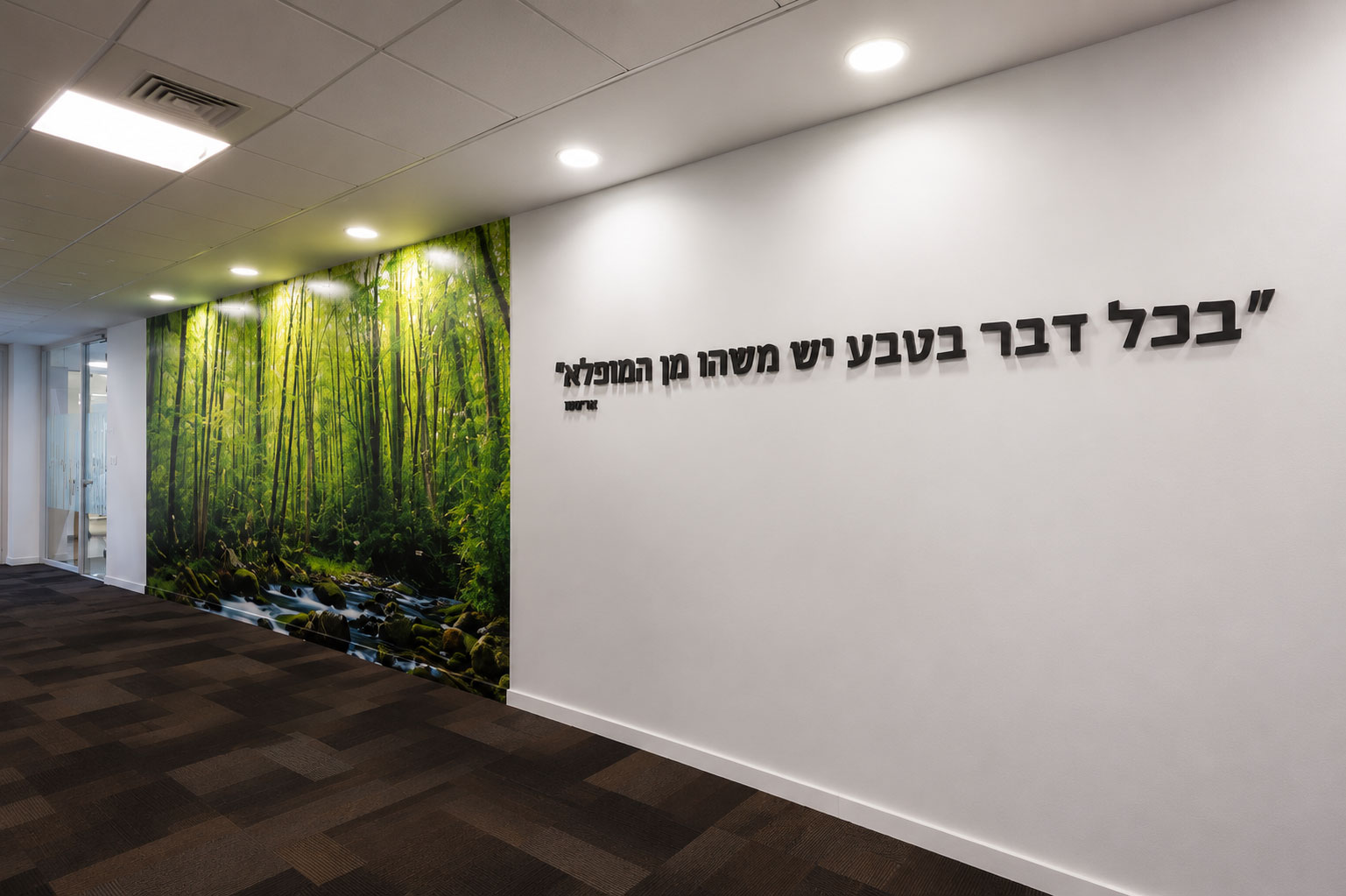 תמונת נוף וחיתוך אותיות כחלק מעיצוב הקירות במשרדי AB Dental באשדוד